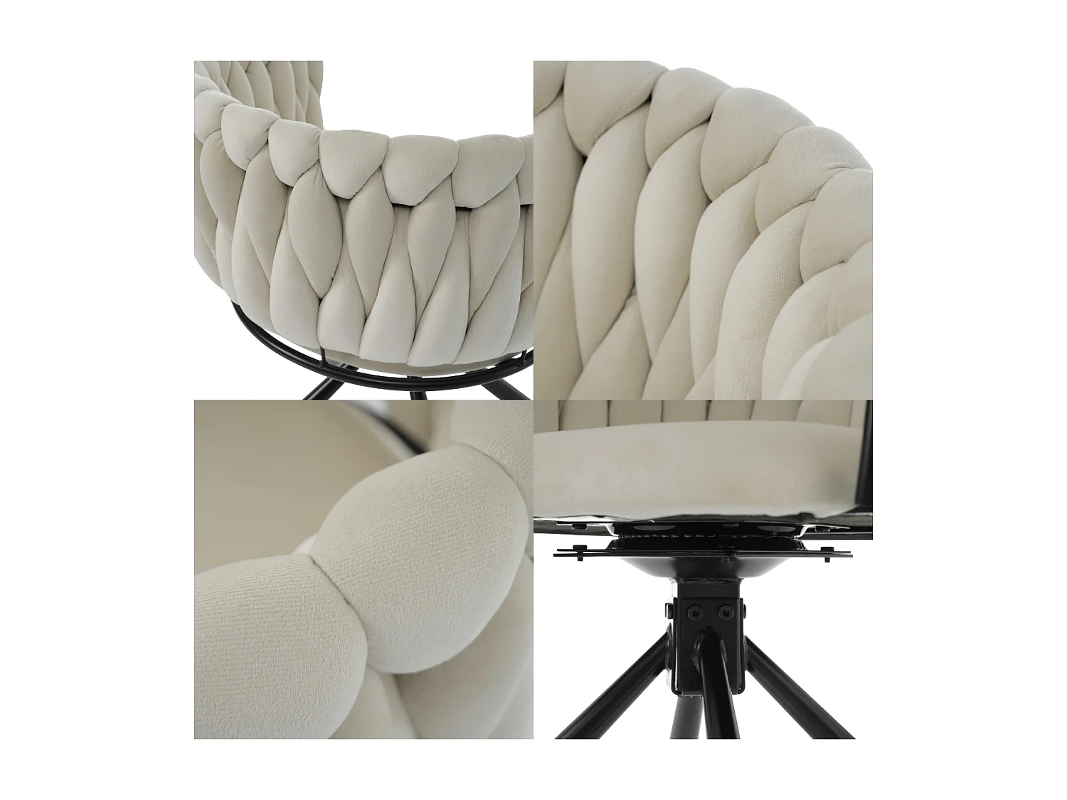 Juego de 6 sillas giratorias de terciopelo con reposabrazos - patas de metal - Beige