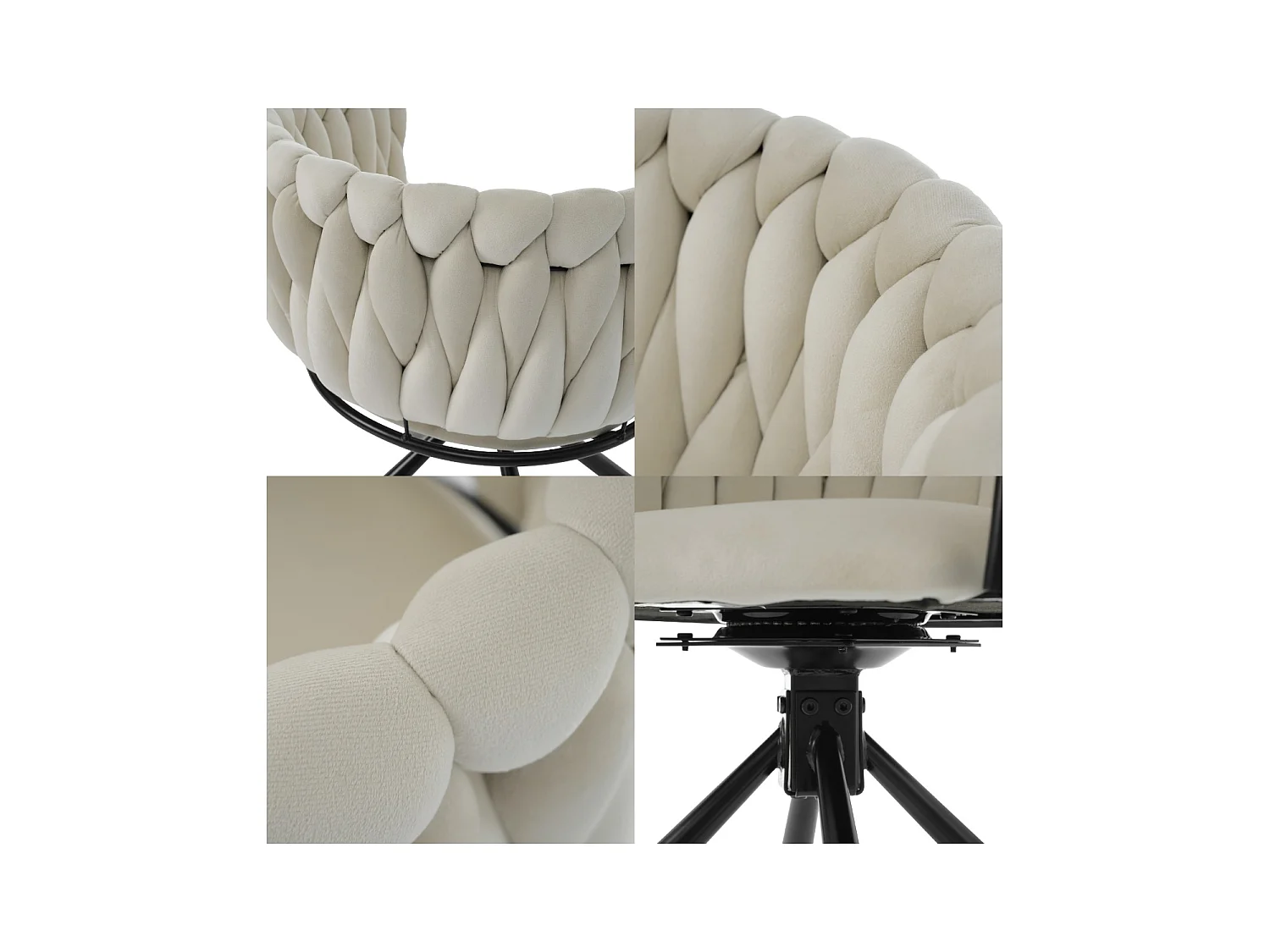 Stuhl 6er-Set aus Samt mit Armlehnen – Metallbeine – Beige