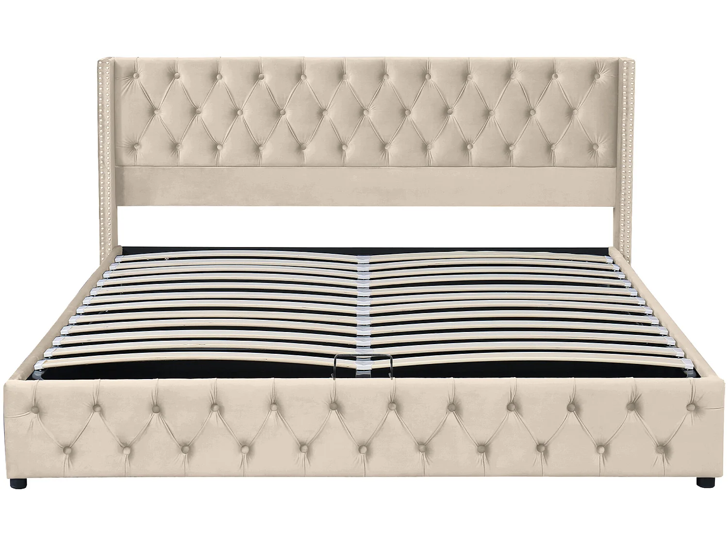 180x200cm fluwelen opbergbed met lattenbodem - Beige