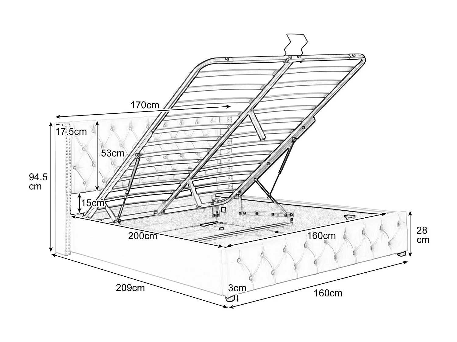 Lit coffre 160x200cm en velours avec sommier à lattes - Beige