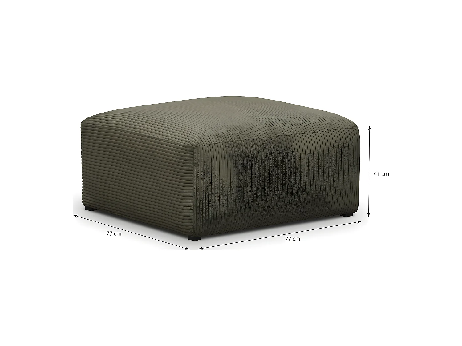 Canapé d'angle à gauche modulable avec méridienne 4 places en velours côtelé vert kaki + pouf - Modulo