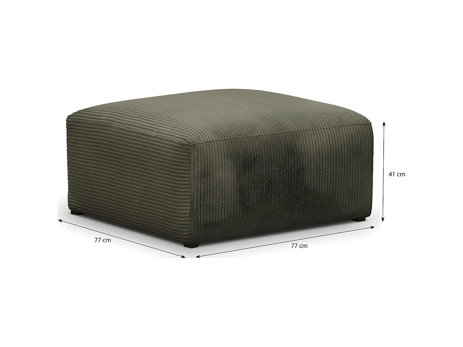 Canapé d'angle à droite modulable avec méridienne 4 places en velours côtelé vert kaki + pouf - Modulo