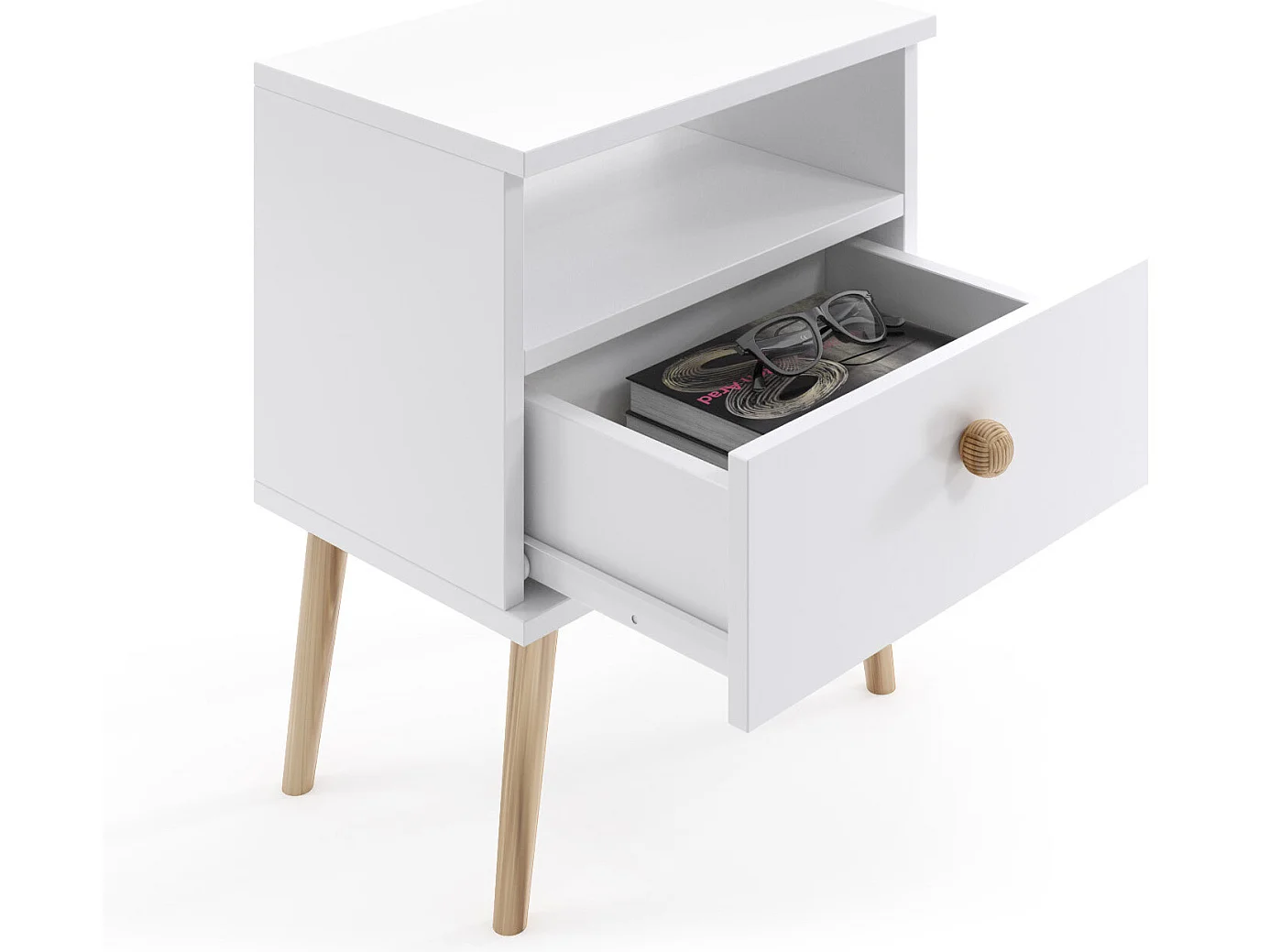 Nachttisch MALIBO 44 cm mit Schublade Weiß Matt