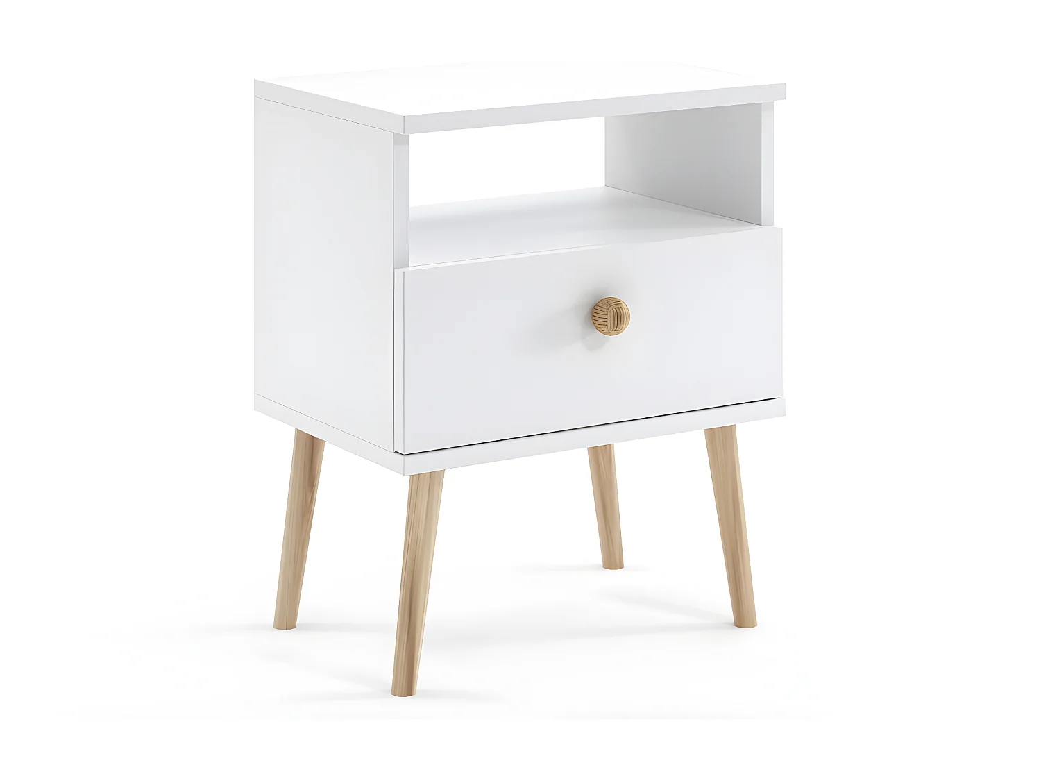 Table de chevet MALIBO 44 cm avec tiroir blanc mat