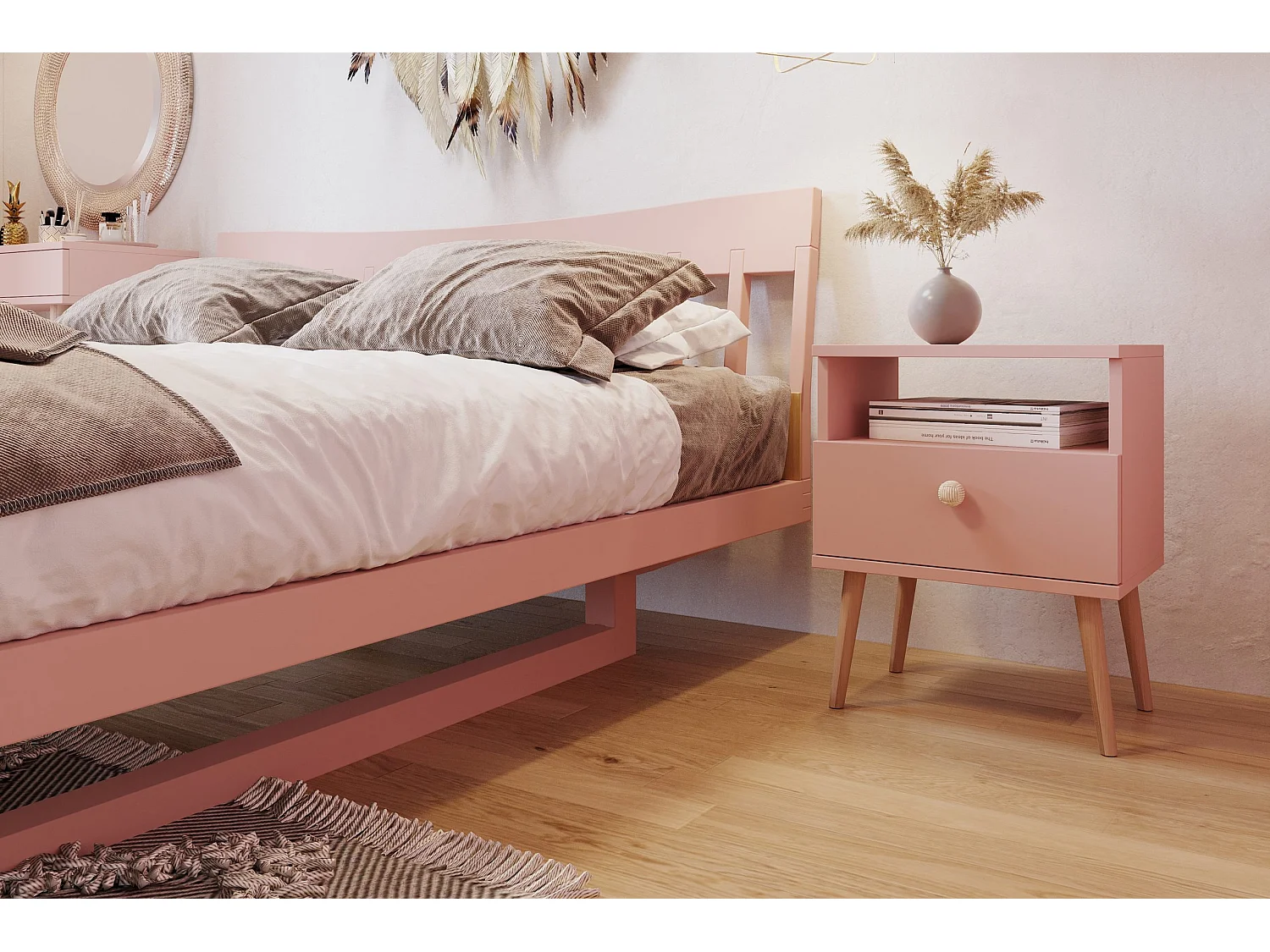 Nachttisch MALIBO 44 cm mit Schublade Rosa