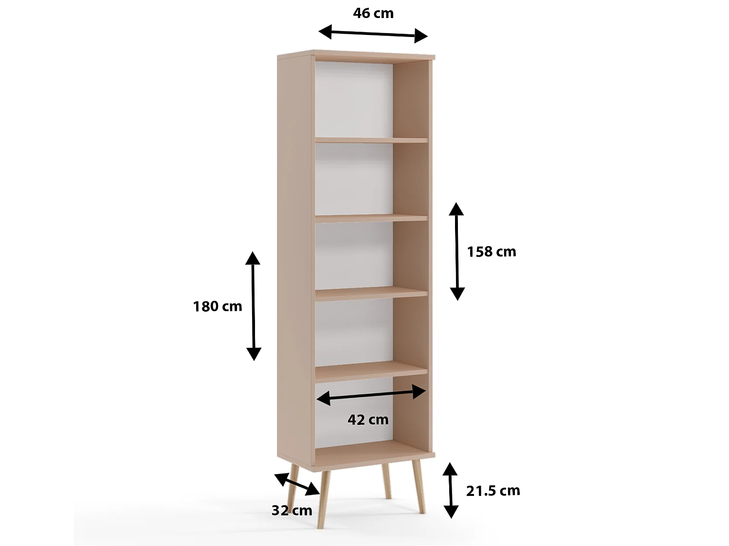 Bibliothèque MALIBO 180 cm 5 étagères chêne craft doré