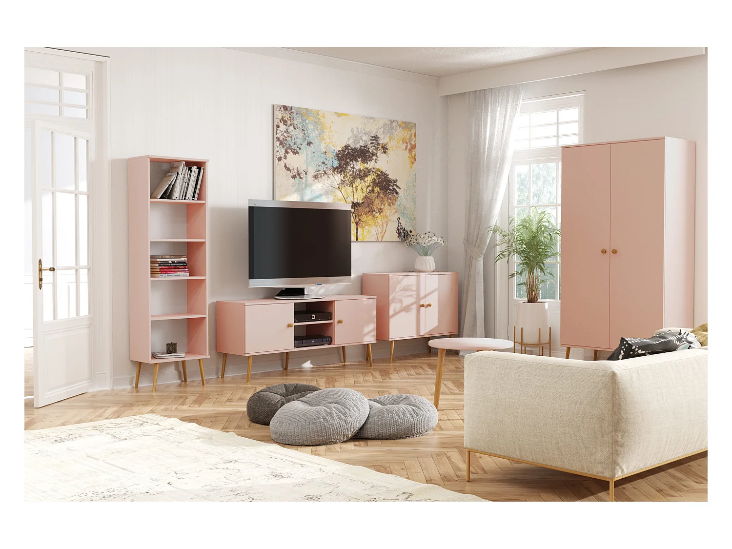 Bibliothèque MALIBO 180 cm 5 étagères rose