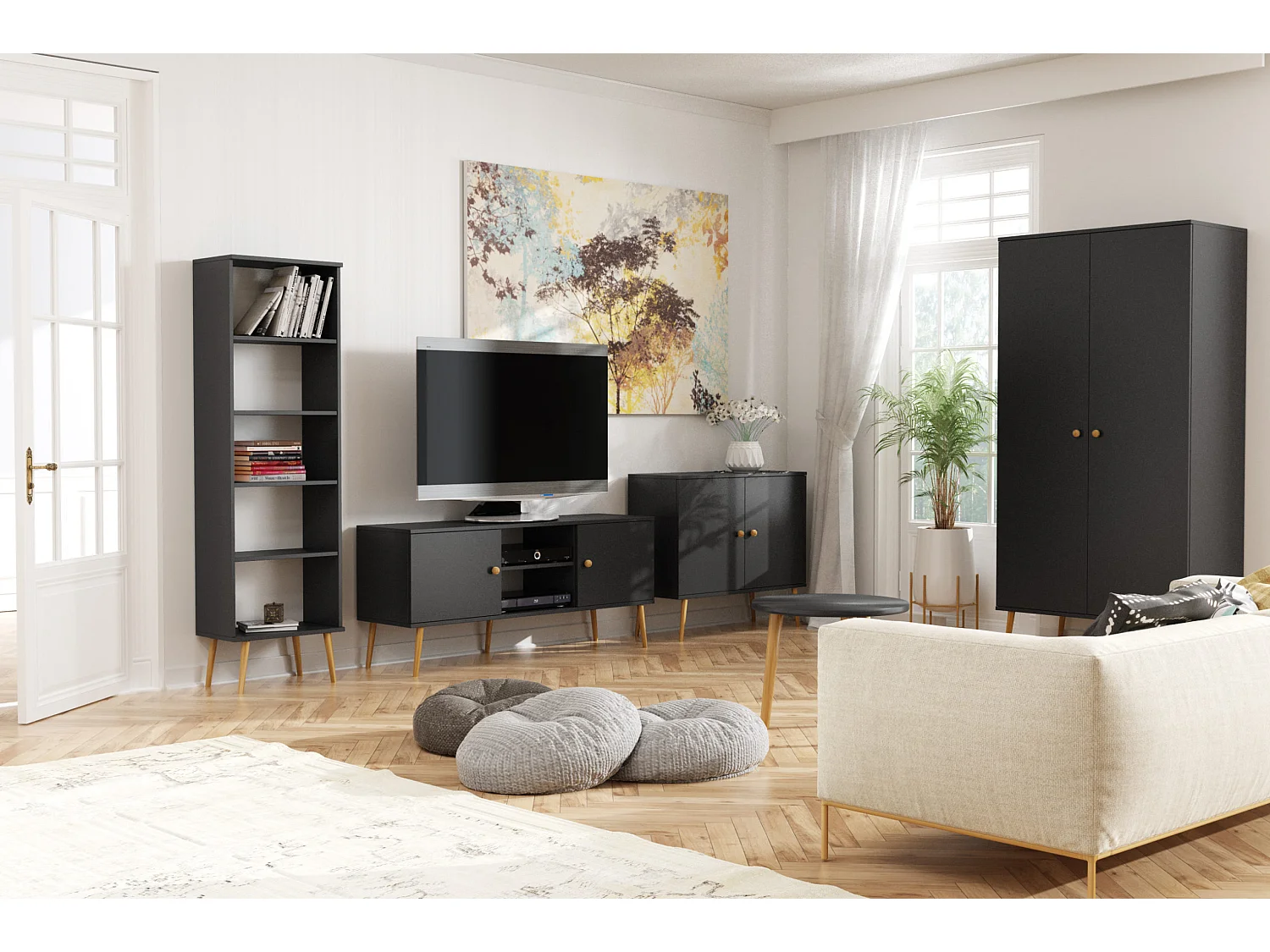 Bibliothèque MALIBO 180 cm 5 étagères noir mat