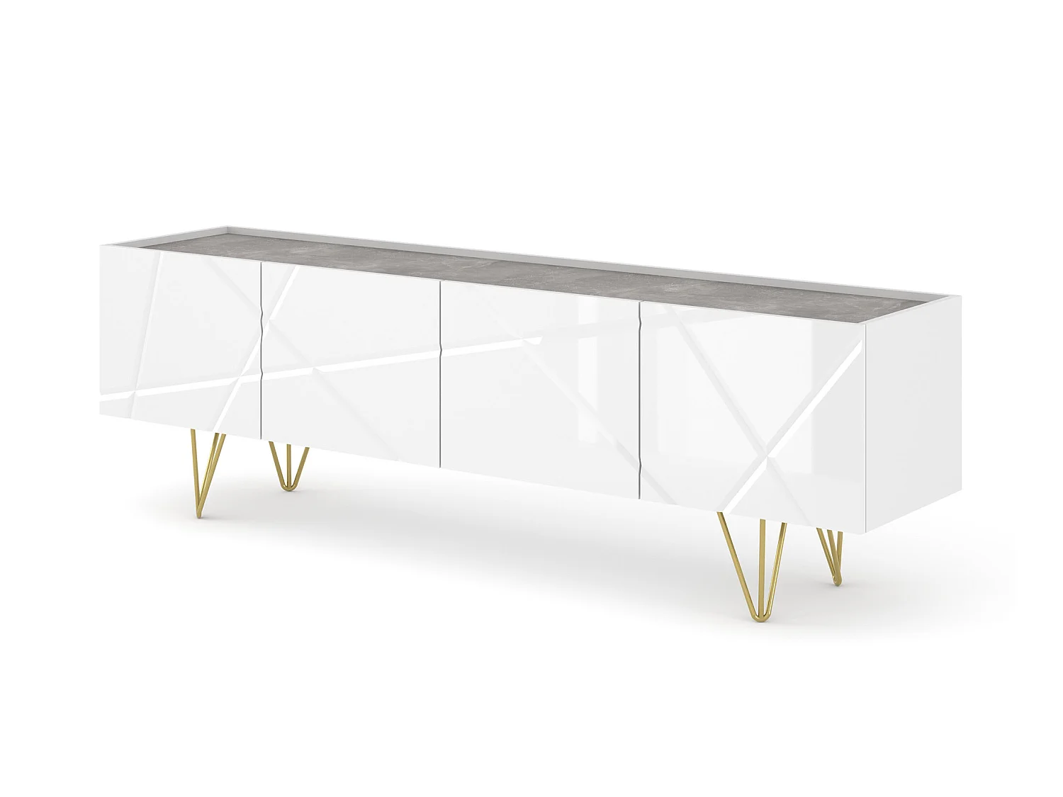 Meuble TV SPACE 180 cm 4D fraisée blanc brillant / béton