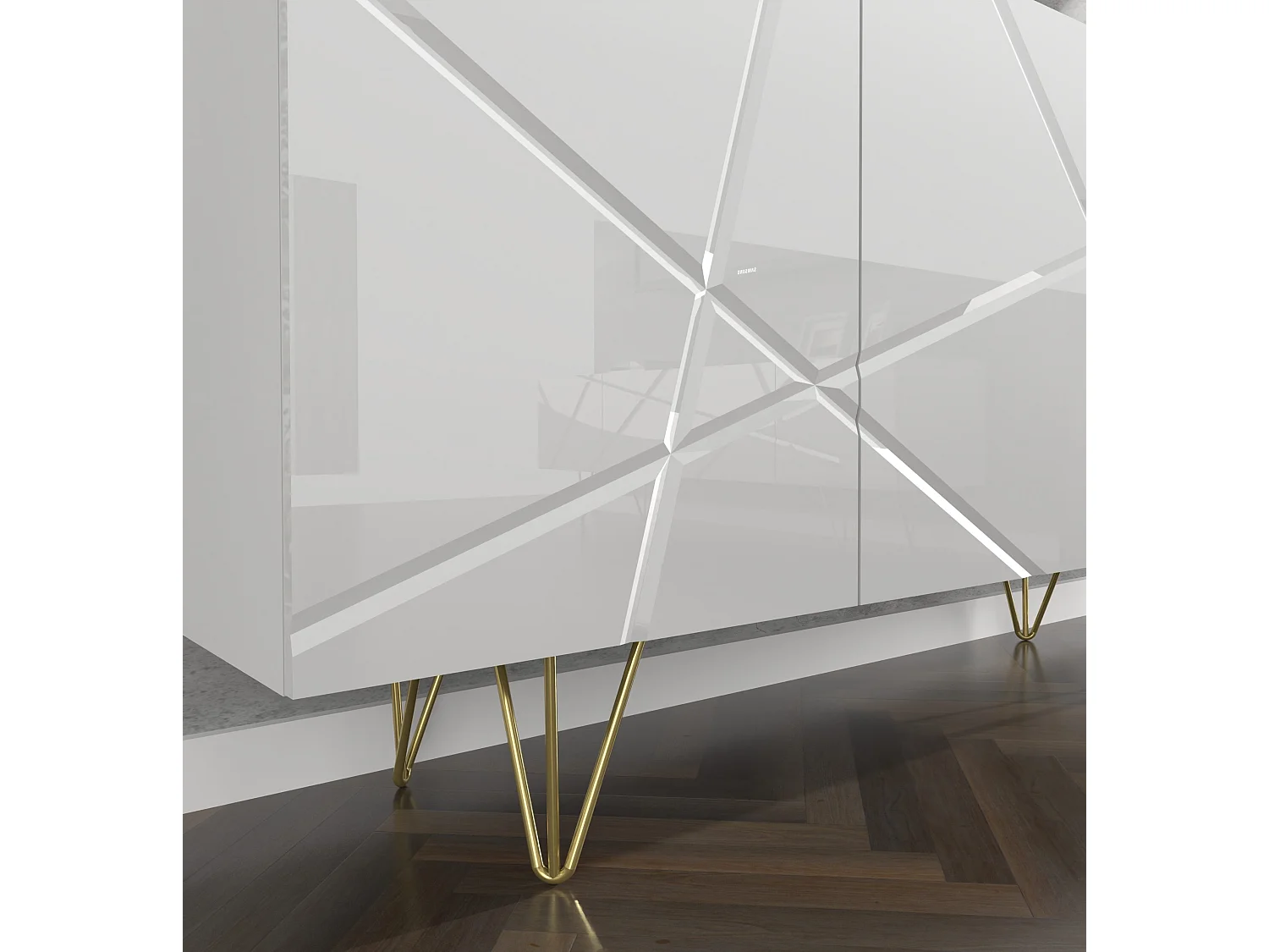 Meuble TV SPACE 180 cm 4D fraisée blanc brillant / béton