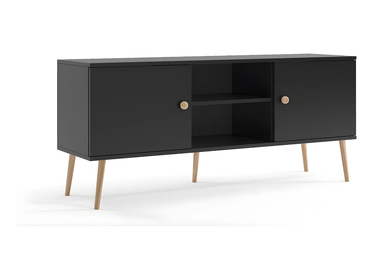 Meuble TV MALIBO 150 cm 2 portes noir mat