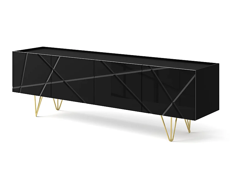 TV Schrank SPACE 180 cm 4D gefräst Schwarz Hochglanz