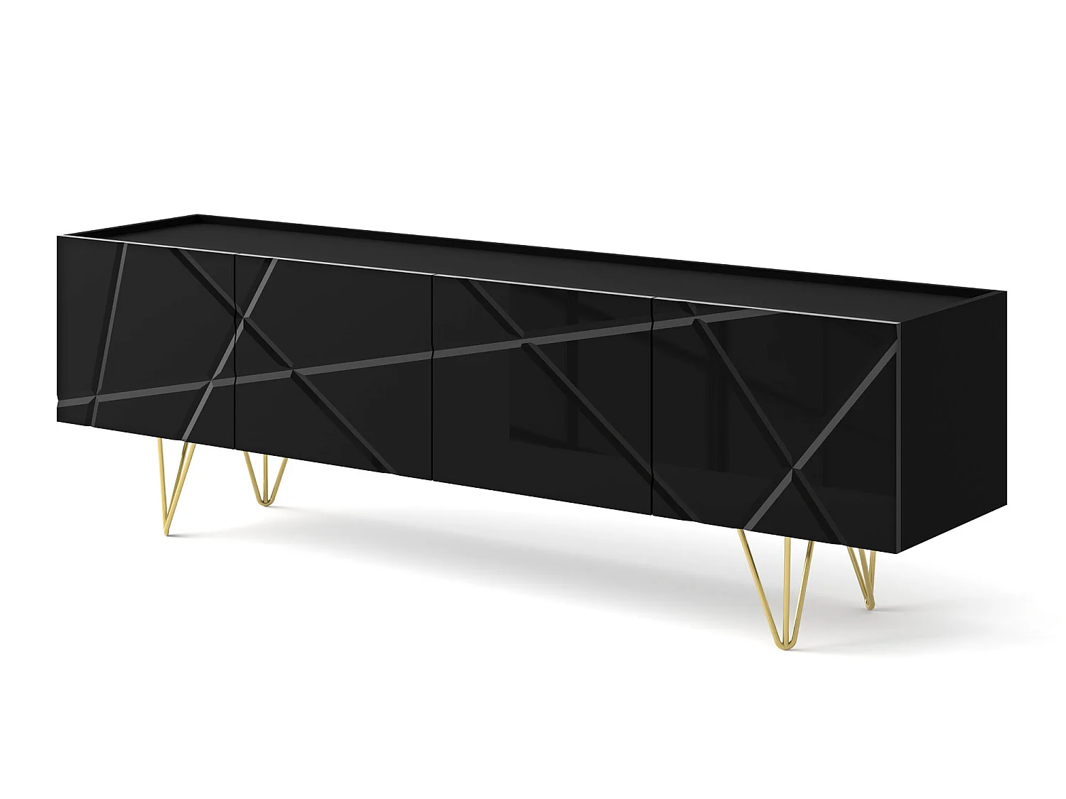 Meuble TV SPACE 180 cm 4D fraisée noir brillant