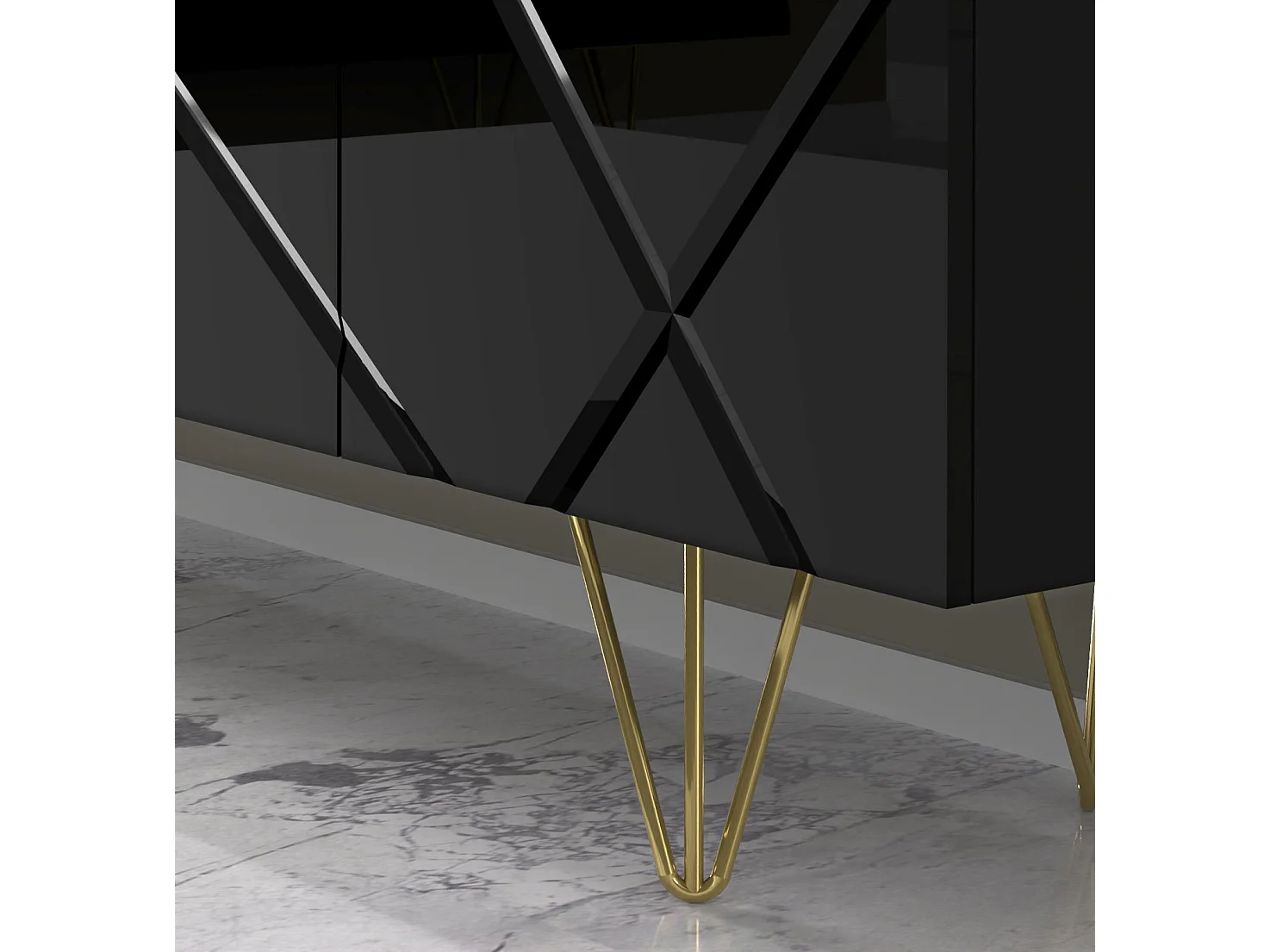 Meuble TV SPACE 180 cm 4D fraisée noir brillant