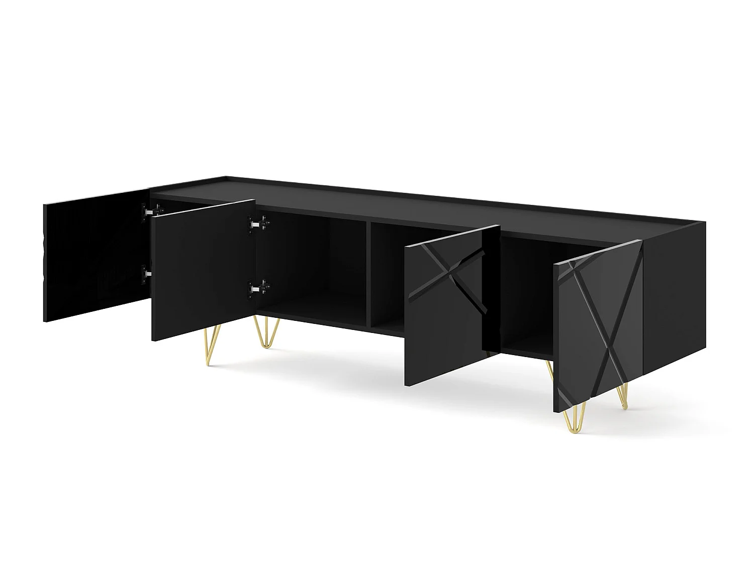 Meuble TV SPACE 180 cm 4D fraisée noir brillant