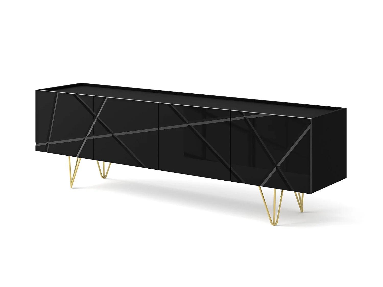 Meuble TV SPACE 180 cm 4D fraisée noir brillant