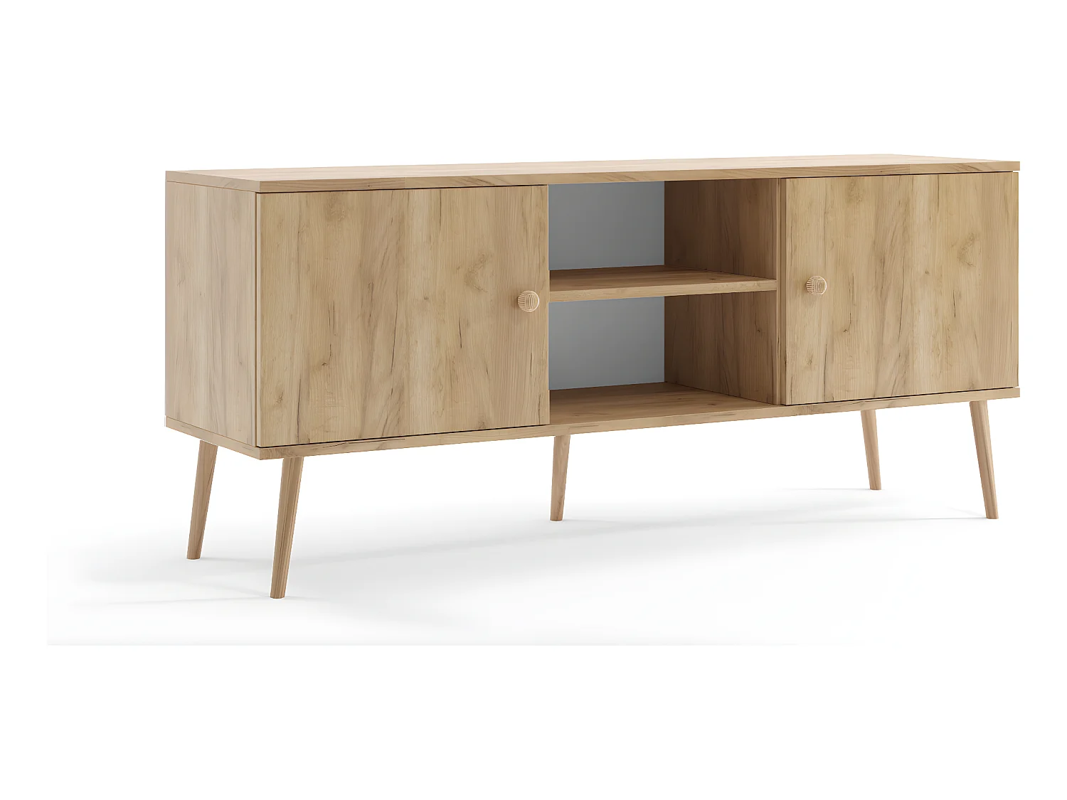 Meuble TV MALIBO 150 cm 2 portes chêne craft doré