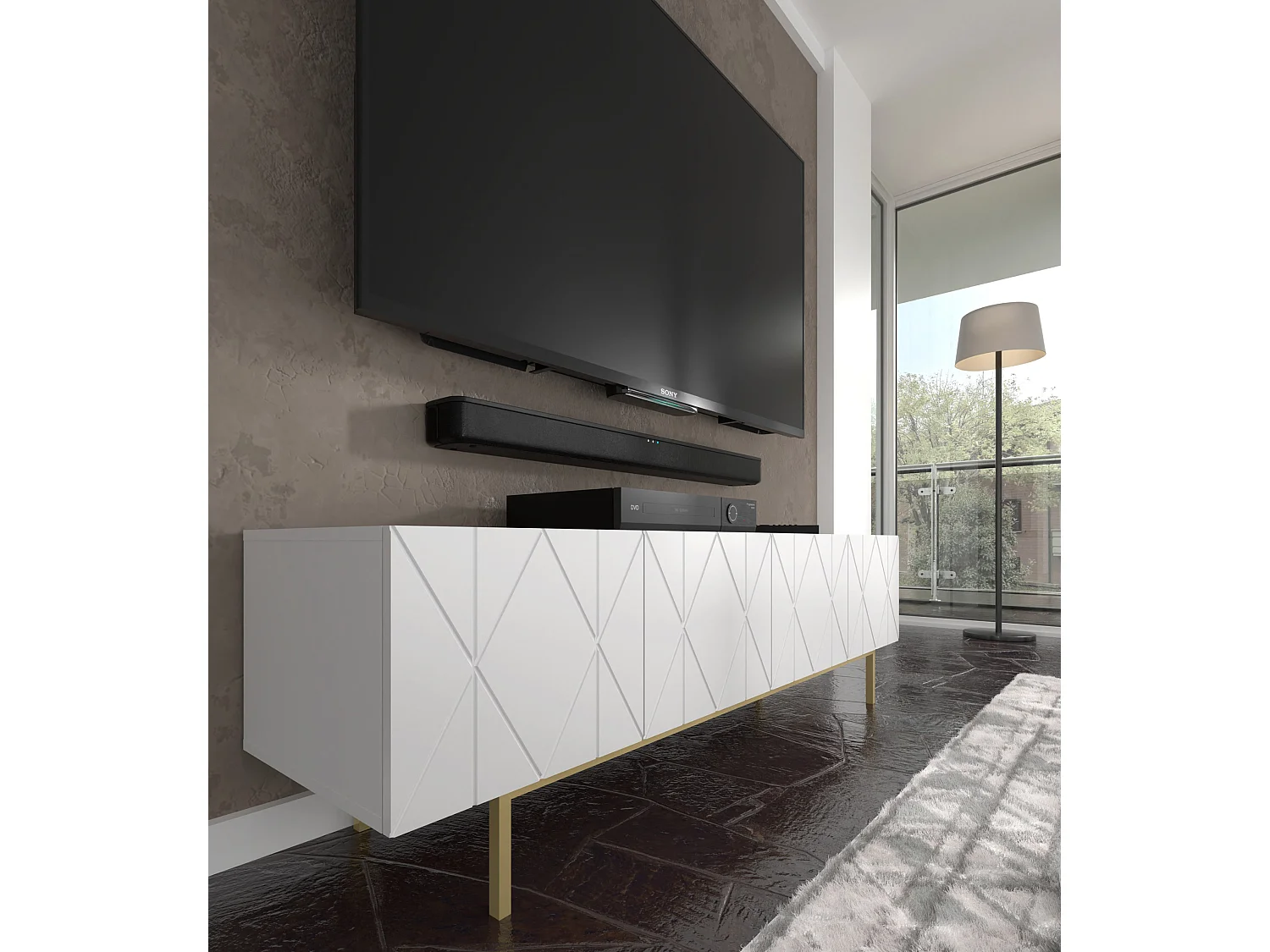 Mueble de TV KAIRO 180 cm 4D fresado blanco mate