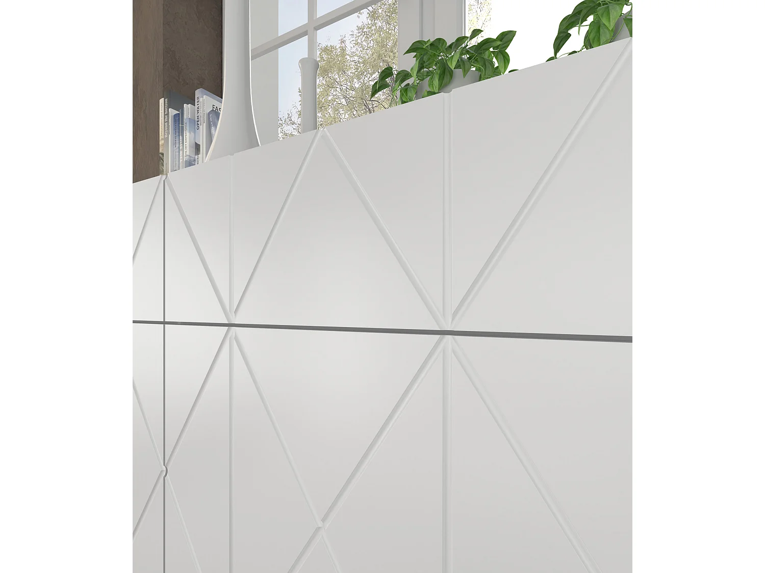 Meuble TV KAIRO 180 cm 4D fraisée blanc mat