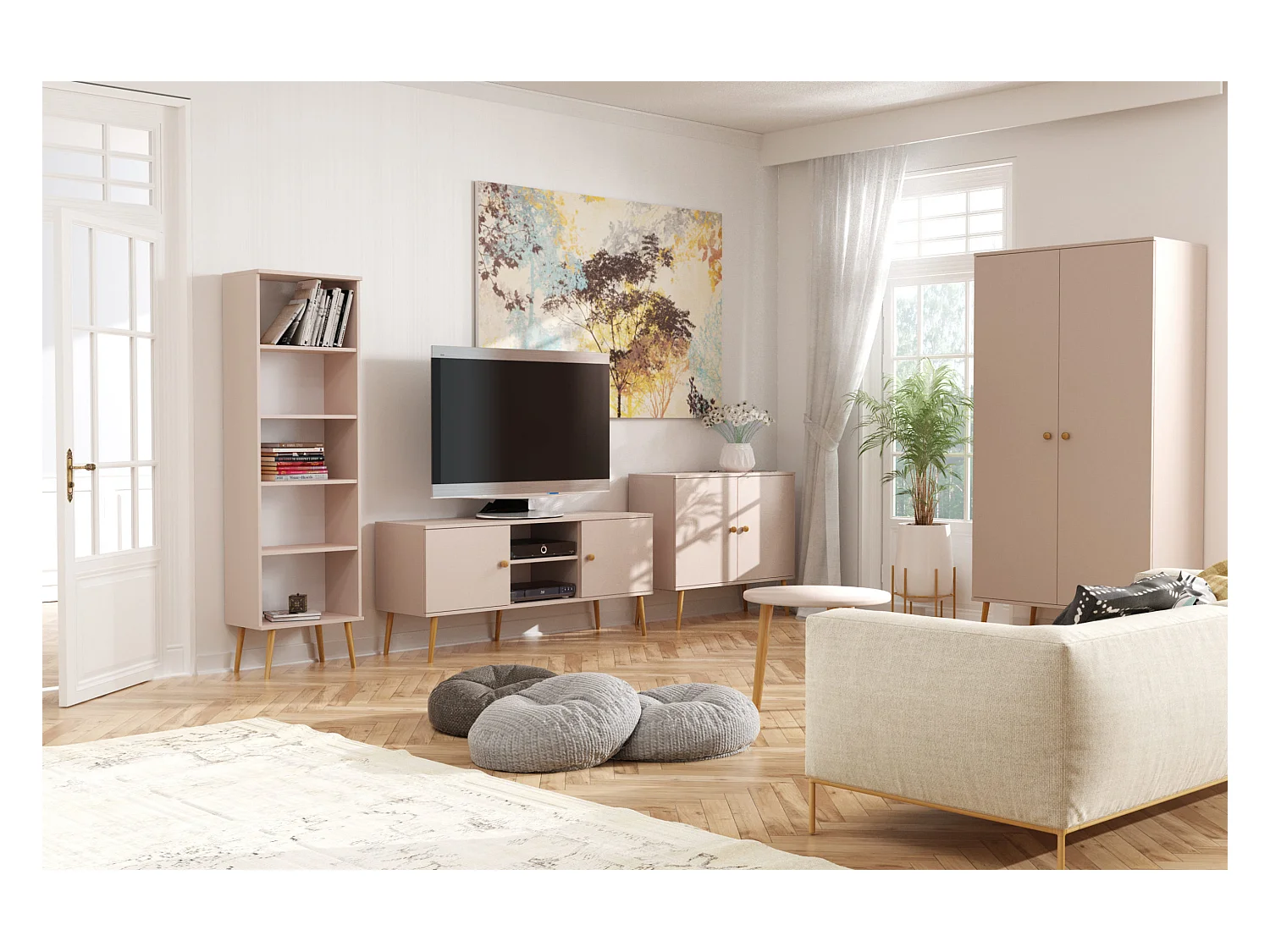 Meuble TV MALIBO 150 cm 2 portes rose