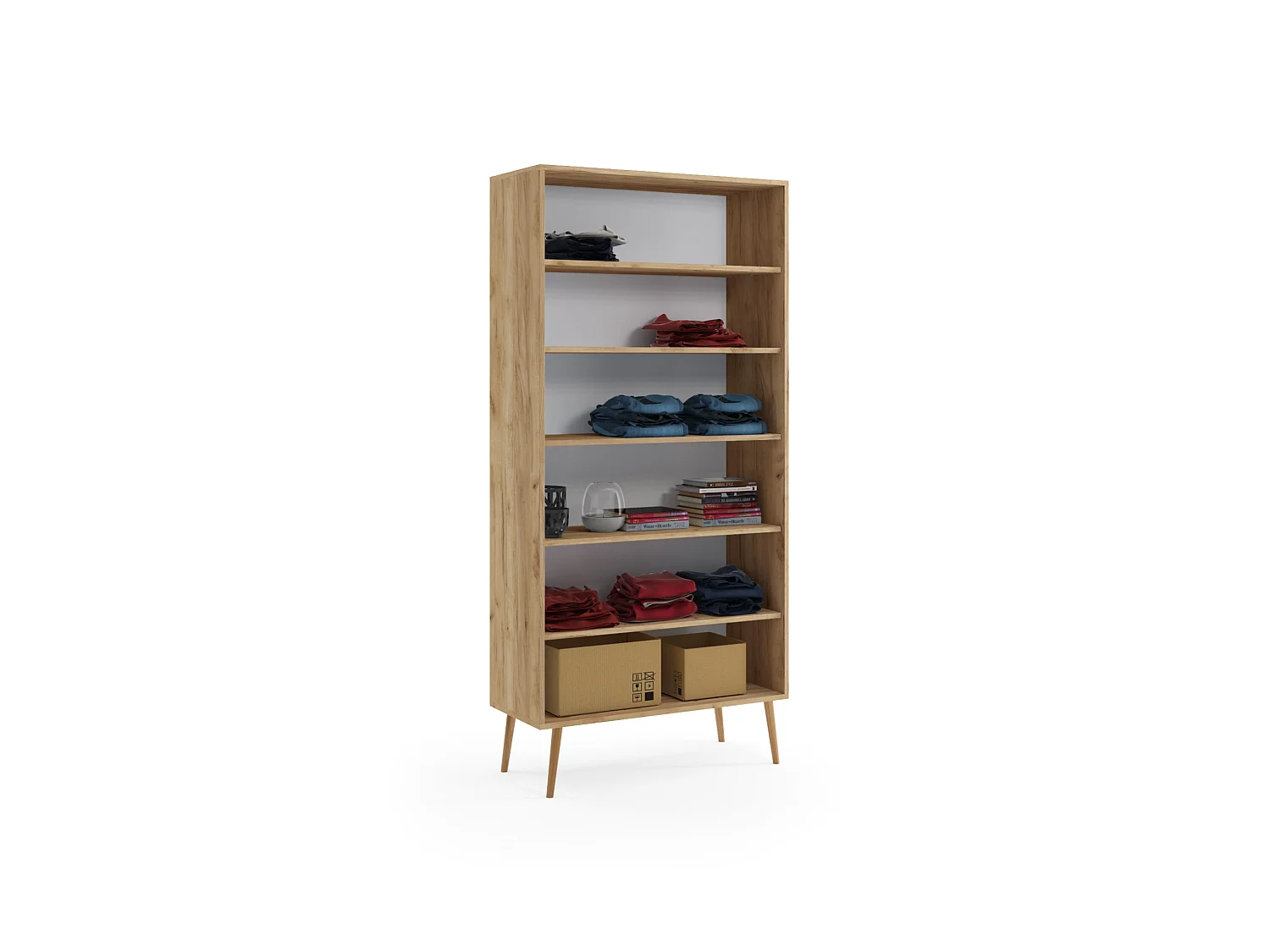 Armoire MALIBO 87 cm - 2 portes - 5 étagères - chêne craft doré