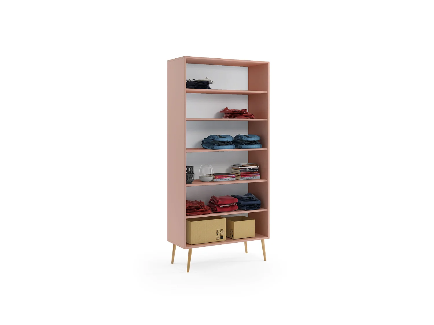 Armoire MALIBO 87 cm - 2 portes - 5 étagères - rose