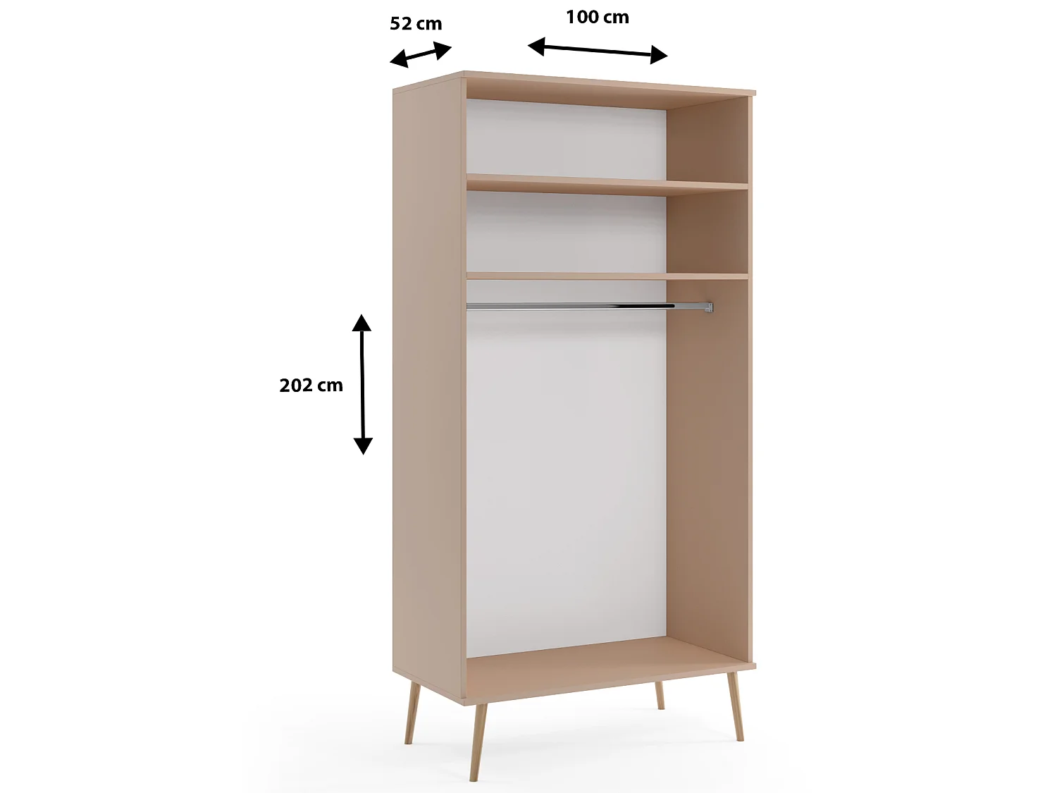 Kledingkast MALIBO 100 cm -2 deuren - 2 planken Kledingroede - macchiato