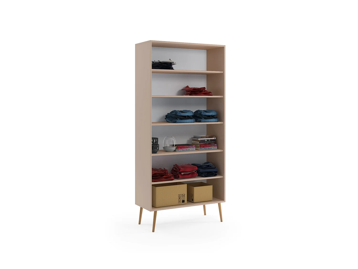 Kleiderschrank MALIBO 87 cm - 2 Türen - 5 Regale - Macchiato
