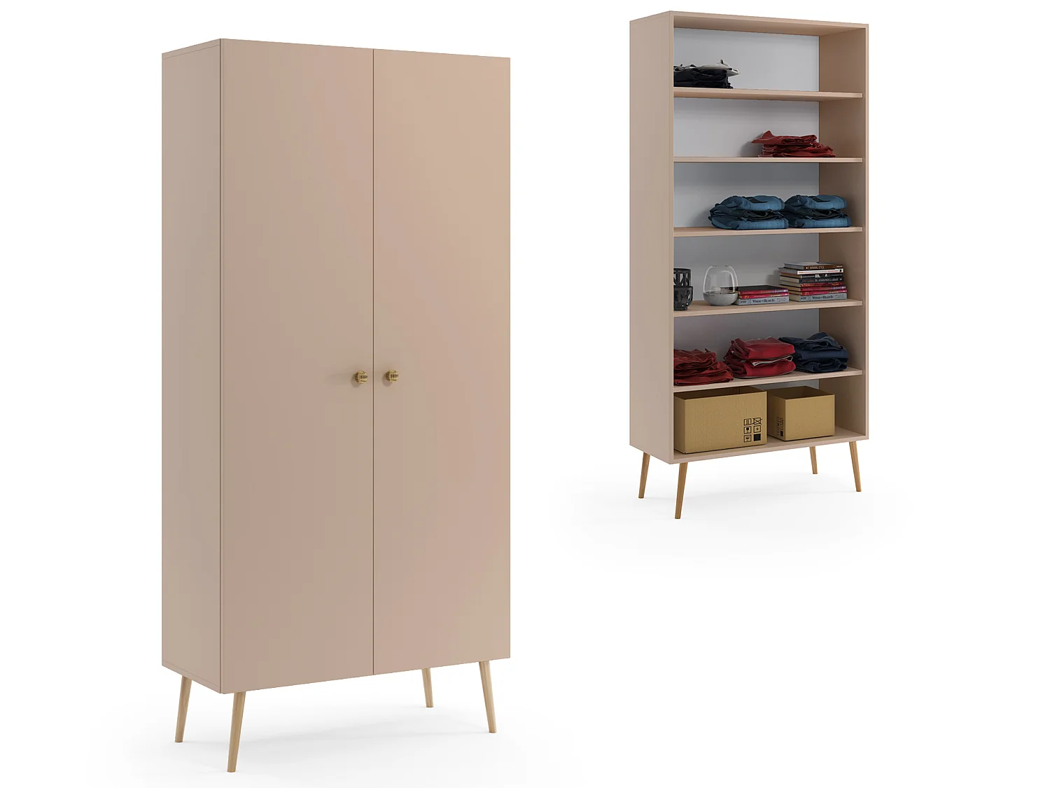 Kleiderschrank MALIBO 87 cm - 2 Türen - 5 Regale - Macchiato