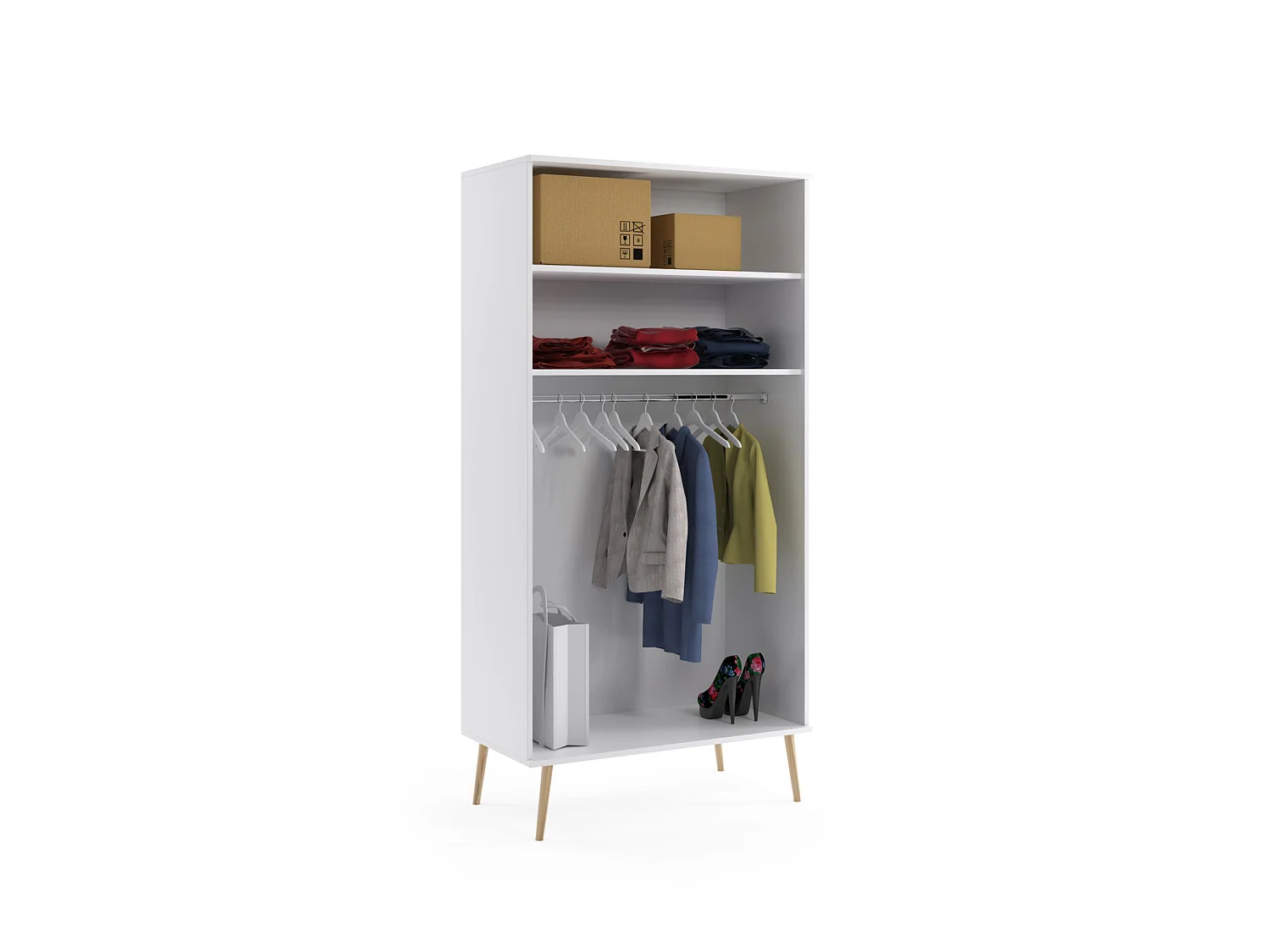 Armoire MALIBO 100 cm - 2 portes - 2 étagères tringle - blanc mat