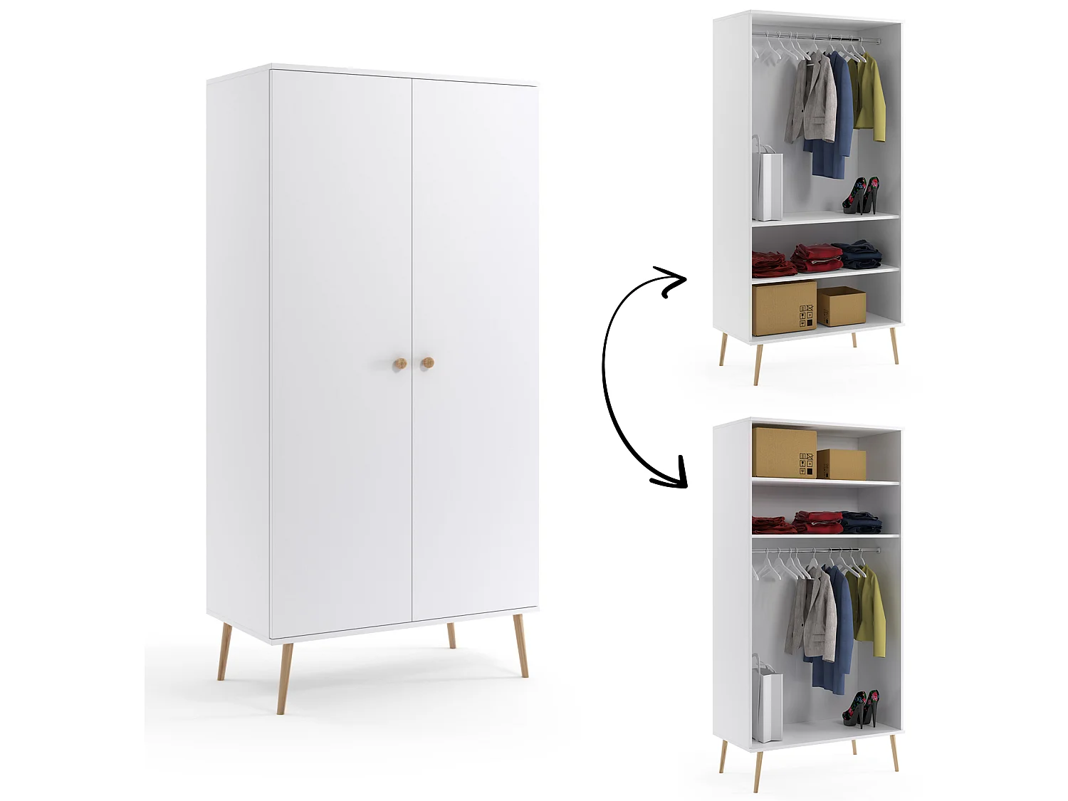 Armoire MALIBO 100 cm - 2 portes - 2 étagères tringle - blanc mat
