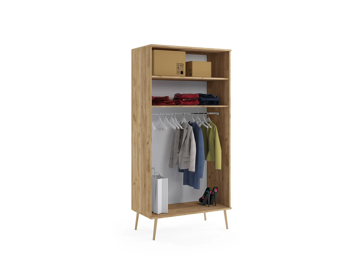 Armoire MALIBO 100 cm - 2 portes - 2 étagères tringle - chêne craft doré