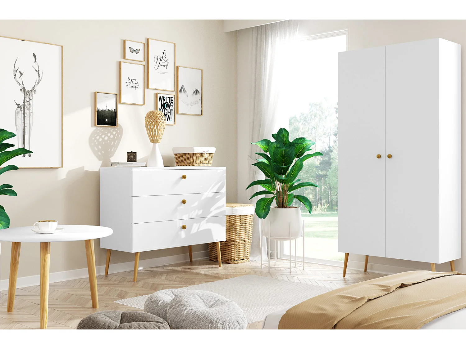 Armadio MALIBO 87 cm - 2 ante - 5 ripiani - bianco opaco