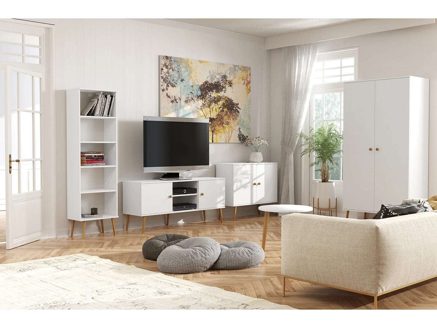 Armoire MALIBO 87 cm - 2 portes - 5 étagères - blanc mat