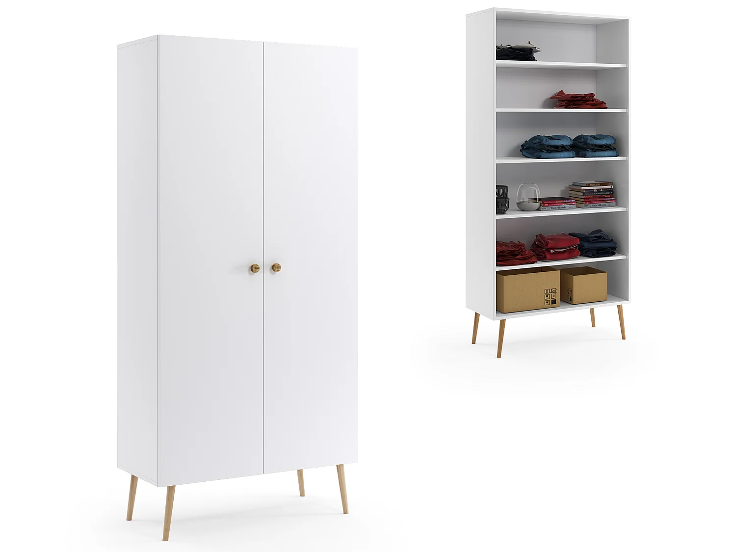 Armoire MALIBO 87 cm - 2 portes - 5 étagères - blanc mat