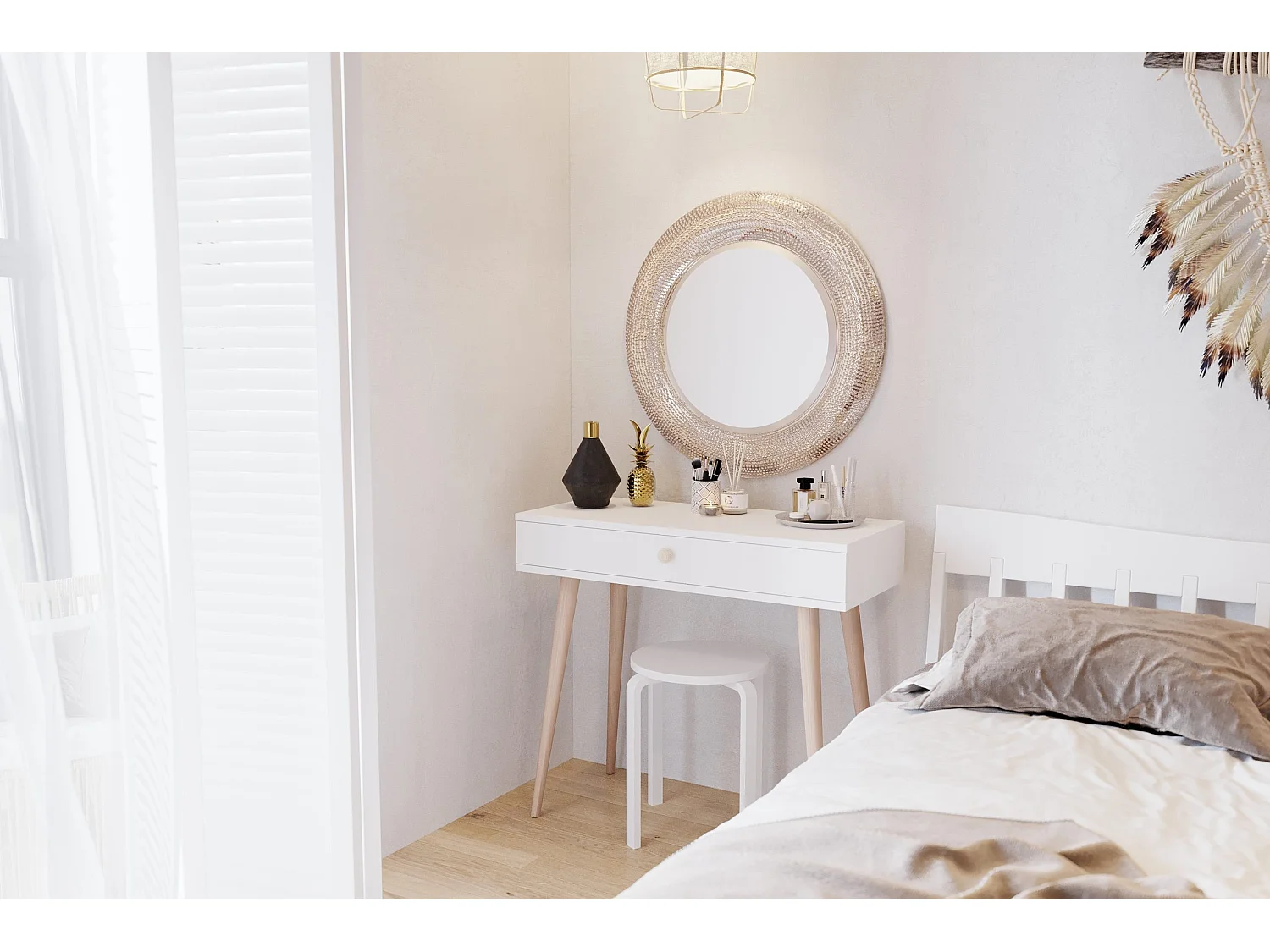 Coiffeuse MALIBO 90 cm avec tiroir blanc mat