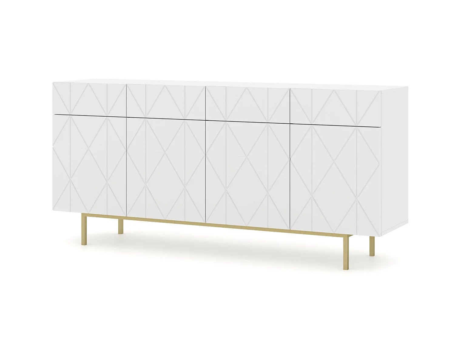 Commode KAIRO 180 cm Buffet 4D4S fraisé blanc mat