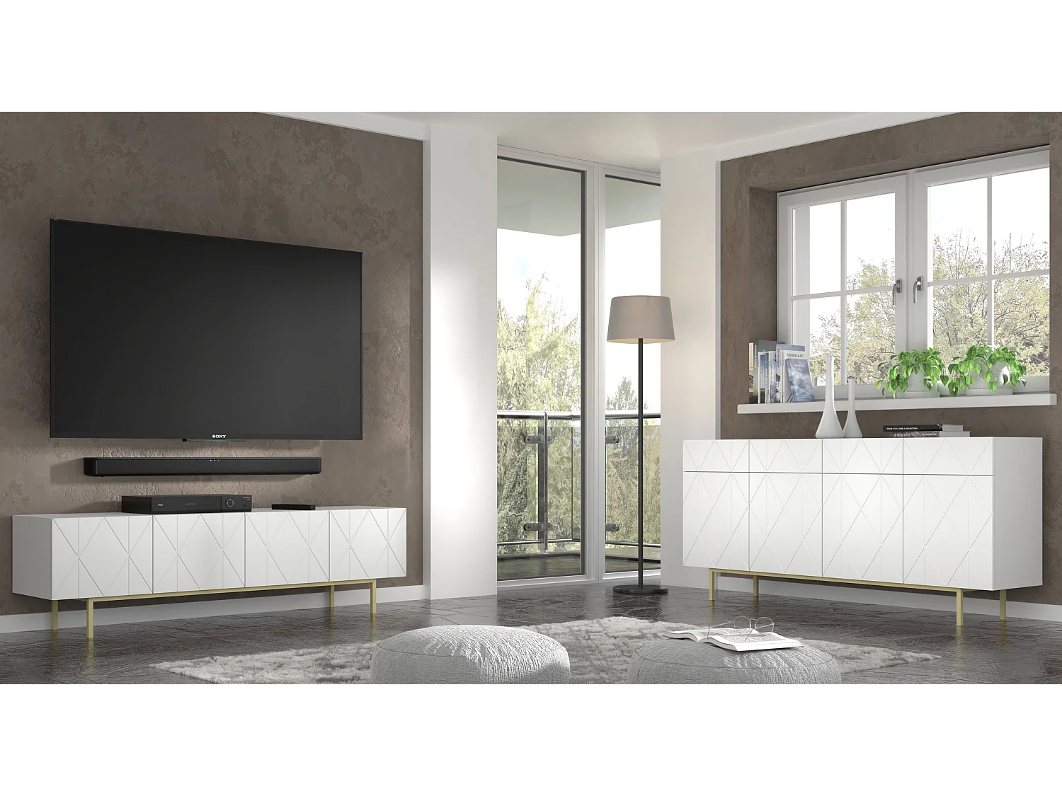 Ladenkast KAIRO 180 cm 4D4S gefreesd mat  wit