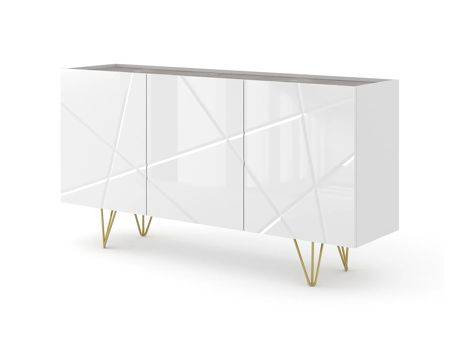 Commode SPACE 160 cm Buffet 3D fraisé blanc brillant / béton