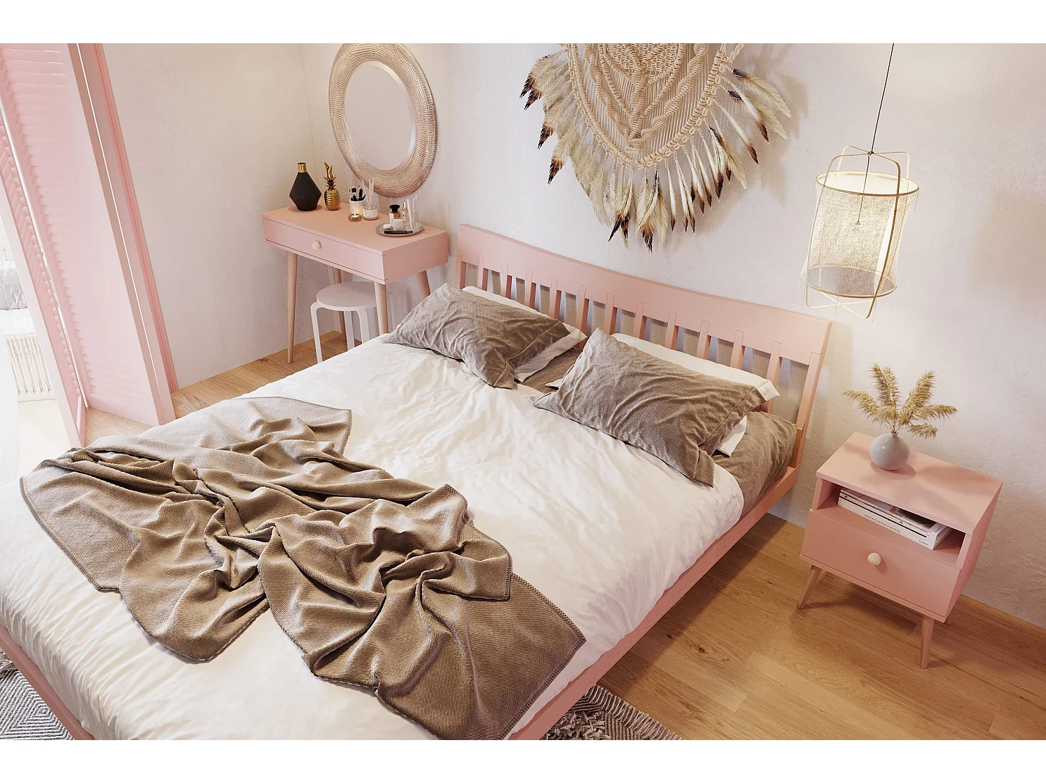 Commode MALIBO 100 cm 3S tiroirs tiroir rose