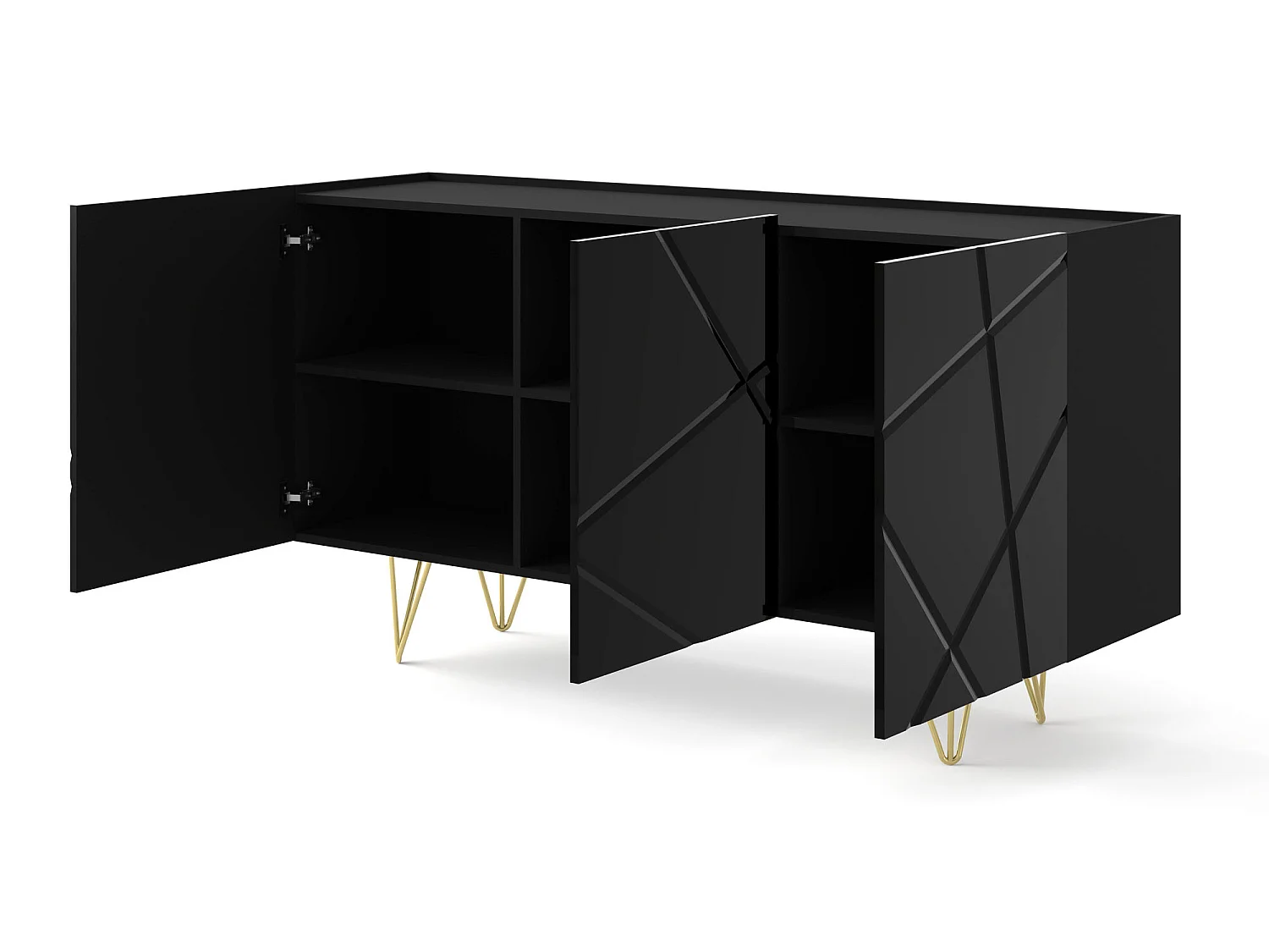 Comò SPACE 160 cm 3D fresato nero lucido