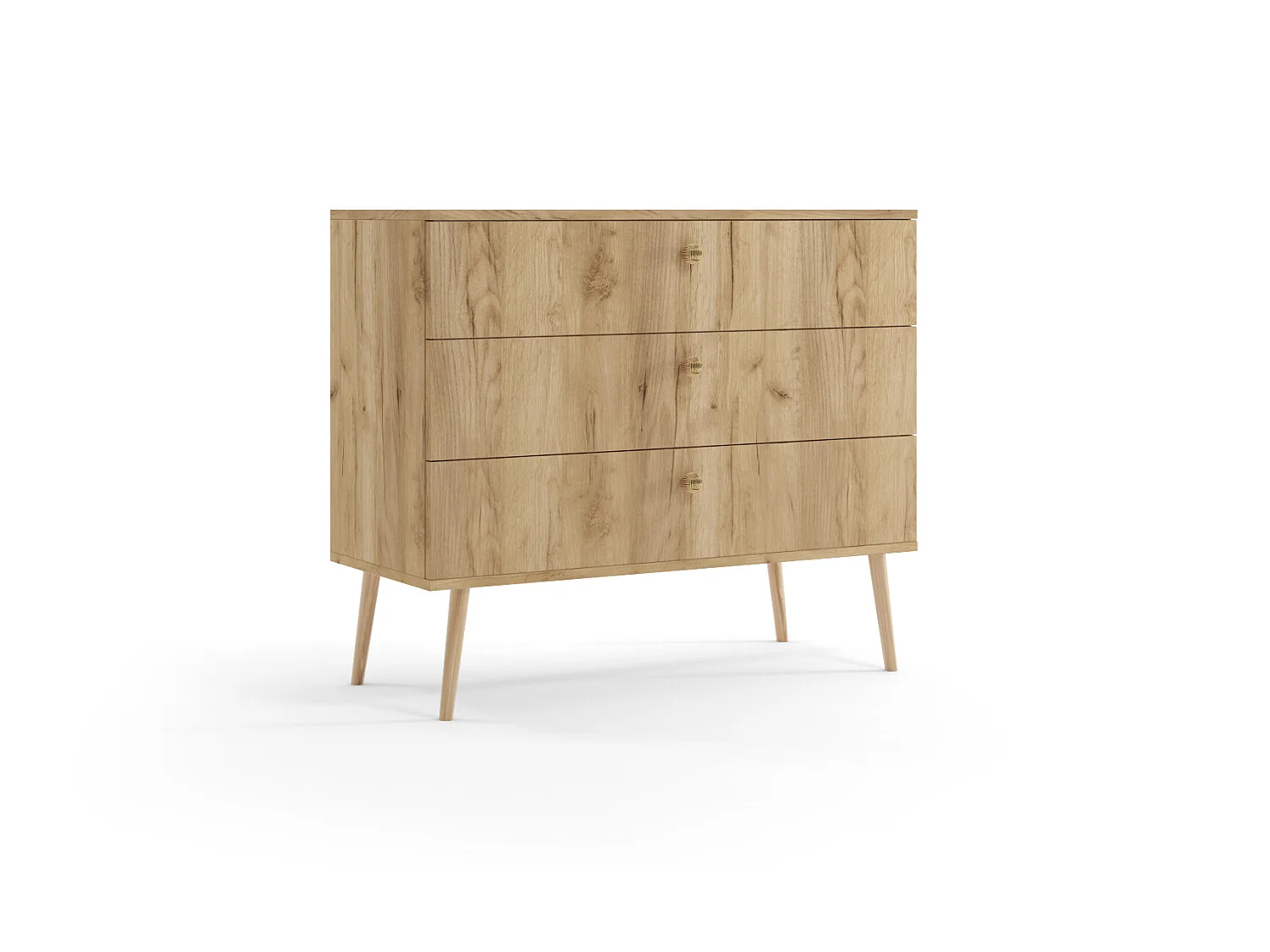 Commode MALIBO 100 cm 3S avec tiroirs chêne craft doré
