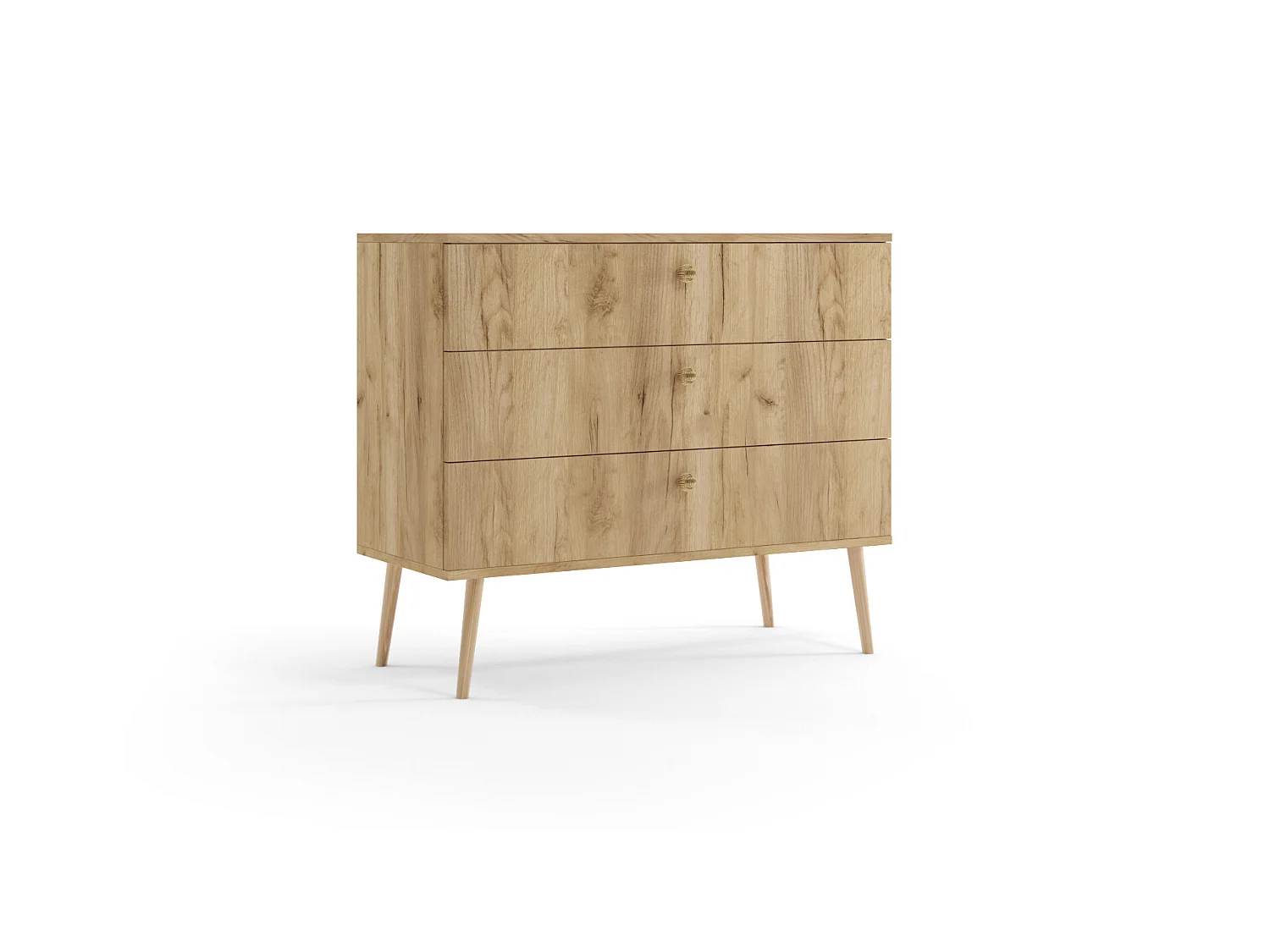 Commode MALIBO 100 cm 3S avec tiroirs chêne craft doré