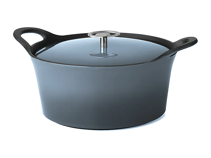 Volcan - Cocotte ronde 20cm fonte de fer émaillée bleue denim avec couvercle