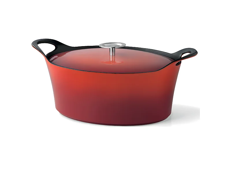 Volcan - Cocotte ovale 29cm fonte de fer émaillée rouge avec couvercle