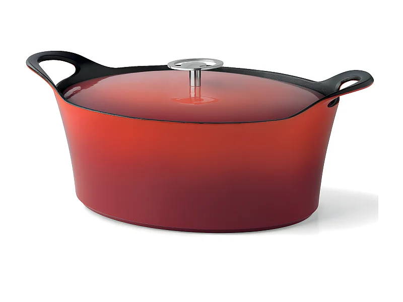 Volcan - Cocotte ovale 29cm fonte de fer émaillée rouge avec couvercle