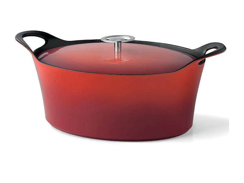 Volcan - Cocotte ovale 29cm fonte de fer émaillée rouge avec couvercle