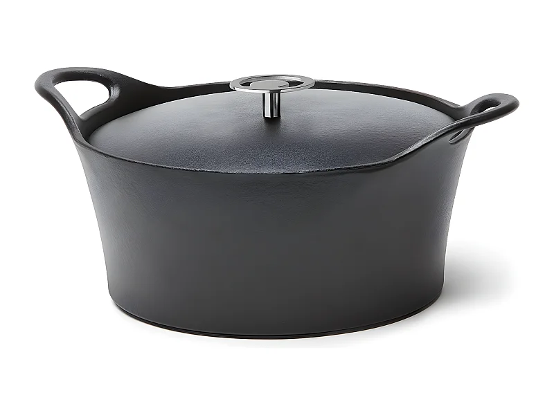 Volcan - Cocotte ronde 24cm fonte de fer émaillée noire avec couvercle