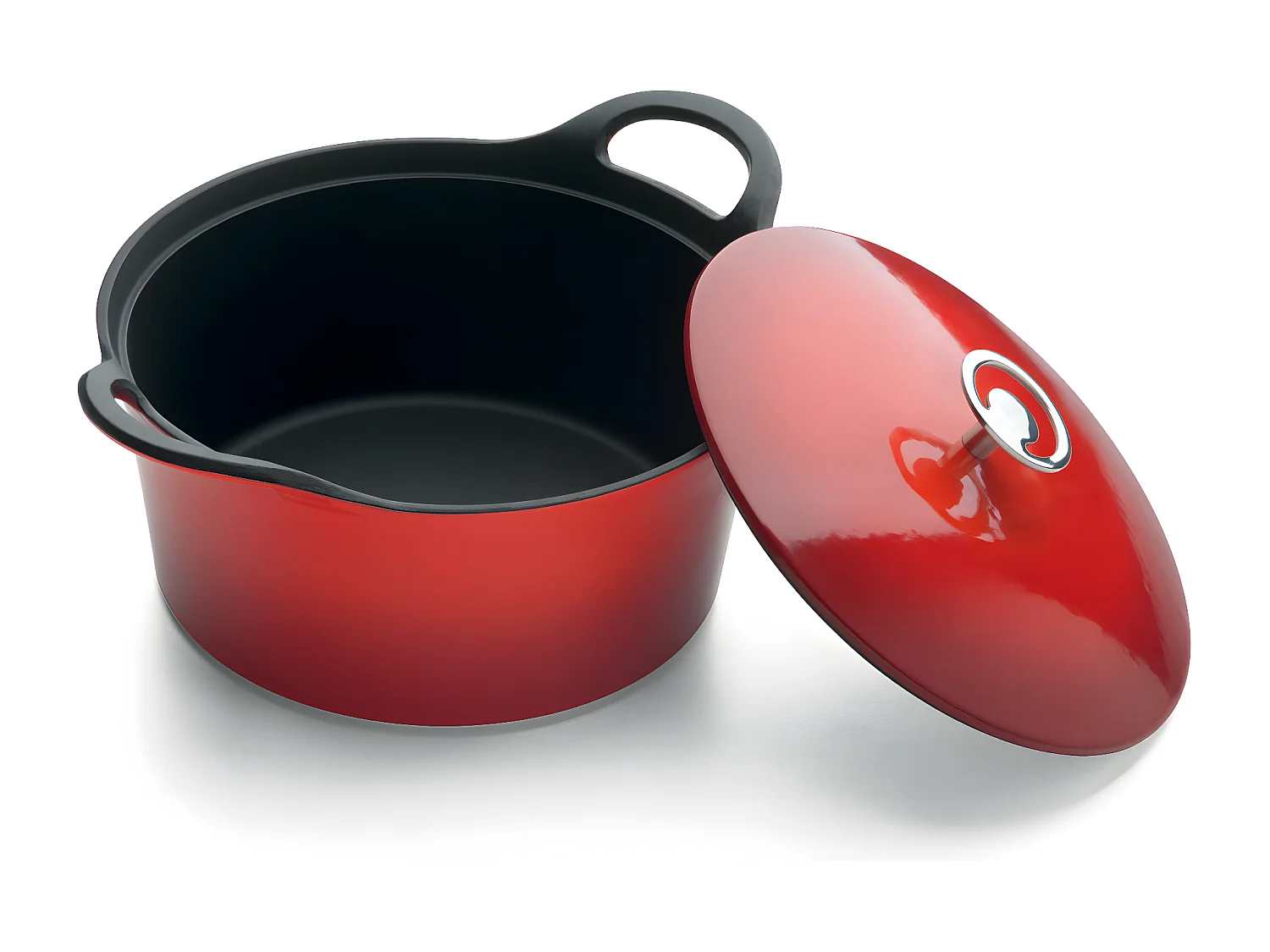Volcan - Cocotte ronde 20cm fonte de fer émaillée rouge avec couvercle