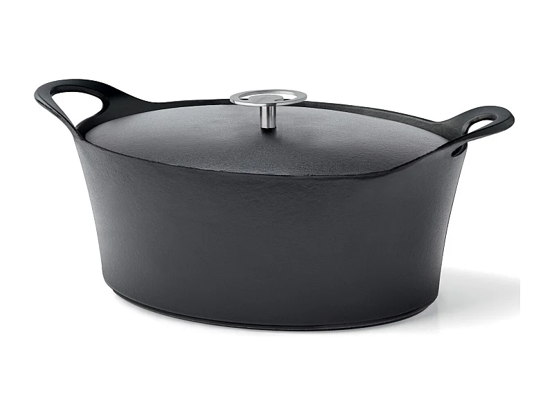 Volcan - Cocotte ovale 29cm fonte de fer émaillée noire avec couvercle